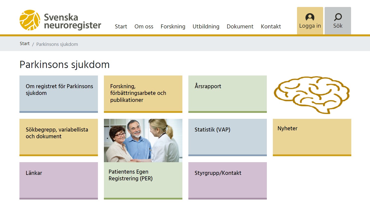 Bild på entrésida för Parkinsons sjukdom på webbplatsen för Svenska neuroregister
